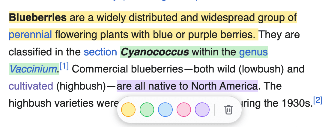Text being selected on a webpage and highlighted with Web Highlighter.